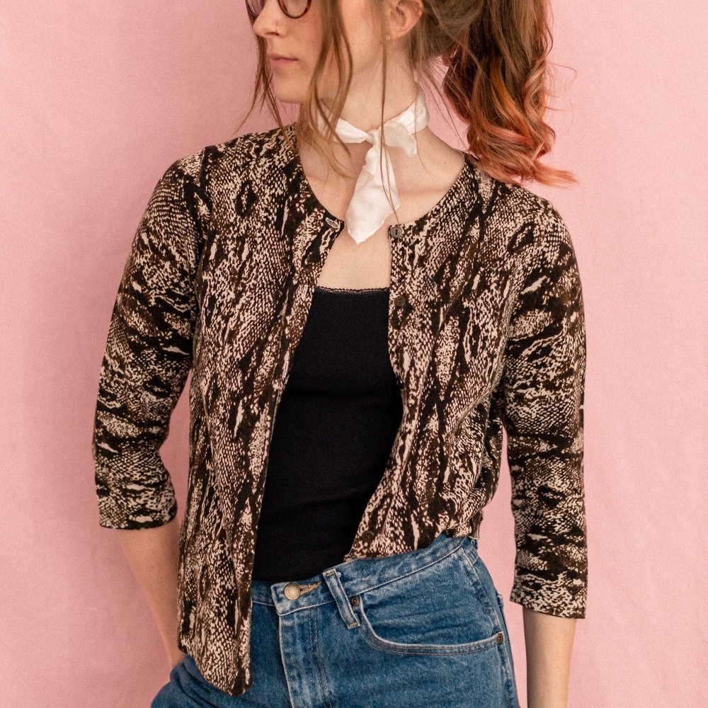 Sag Harbor Cardigan Sweater Animal Print